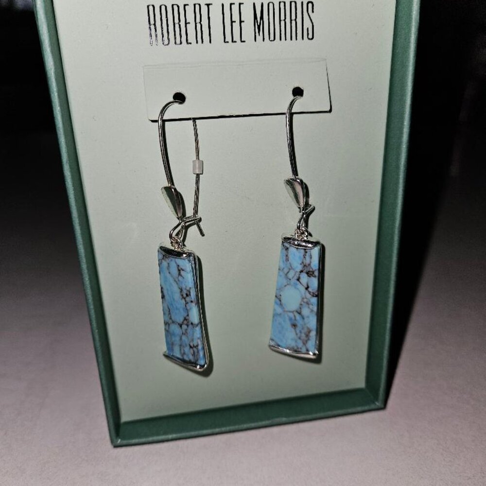 NWT Robert Lee Morris faux turquoise silver earrings. Pretty! - Picture 2 of 4